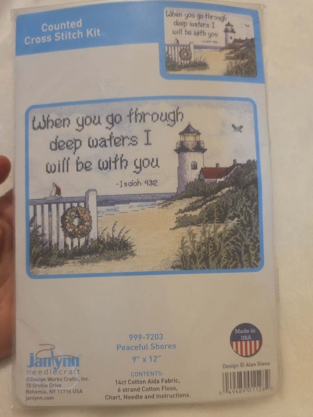 Janlynn Needlecraft Cross Stitch Kit Peaceful Shores W/Bible Verse & Lighthouse